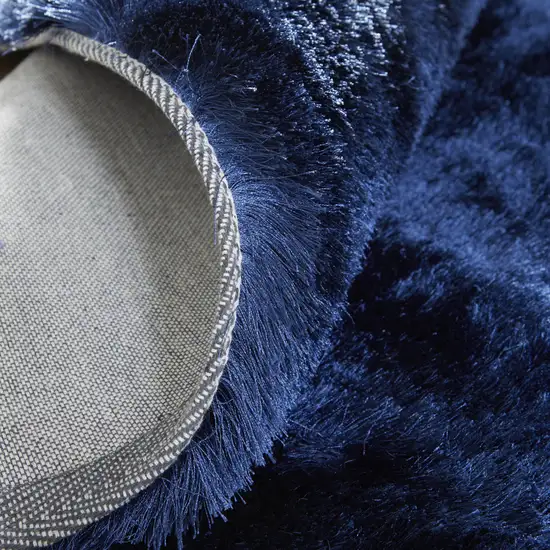 8' Blue and Black Shag Hand Tufted Round Rug Photo 9