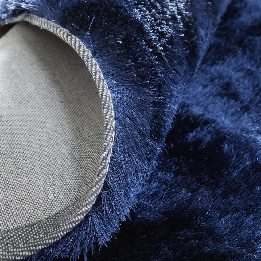 8' Blue and Black Shag Hand Tufted Round Rug Photo 9