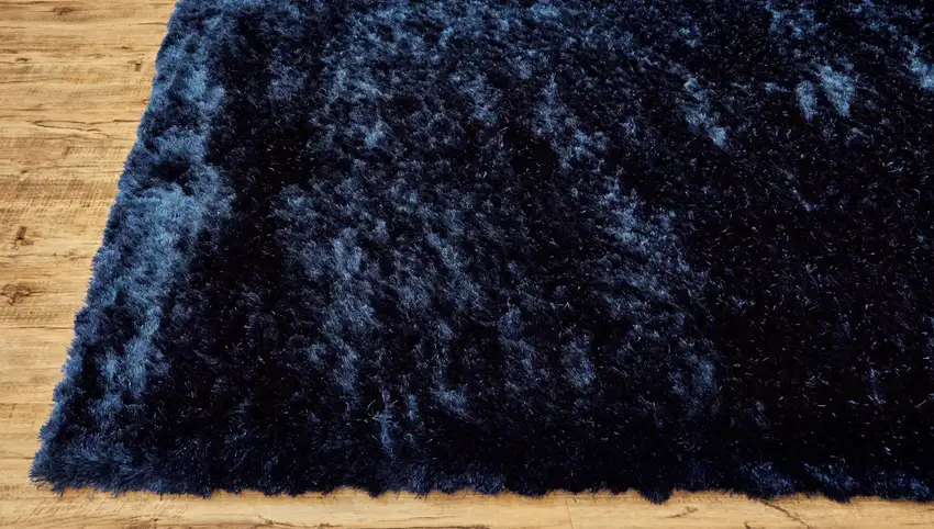 8' Blue And Black Round Shag Tufted Handmade Area Rug Photo 7