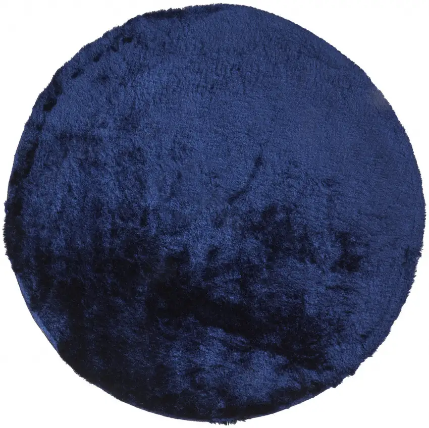 8' Blue and Black Shag Hand Tufted Round Rug Photo 2