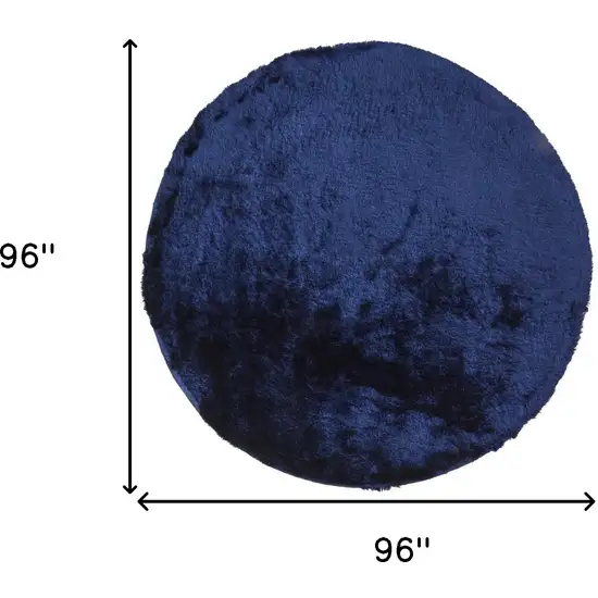 8' Blue And Black Round Shag Tufted Handmade Area Rug Photo 9