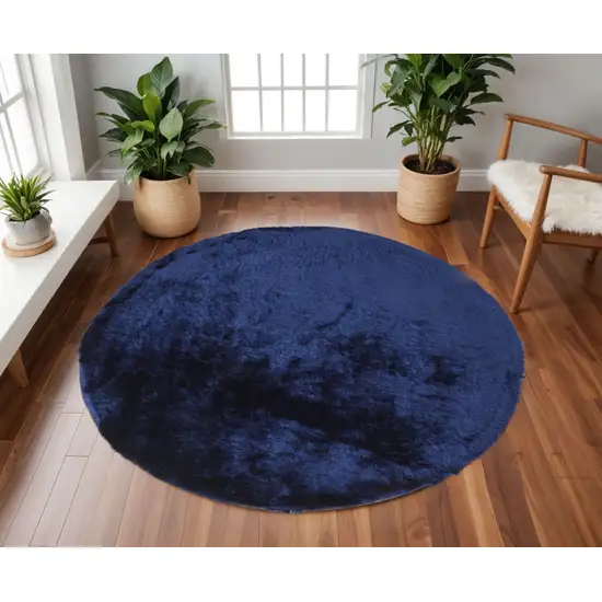 8' Blue and Black Shag Hand Tufted Round Rug Photo 1