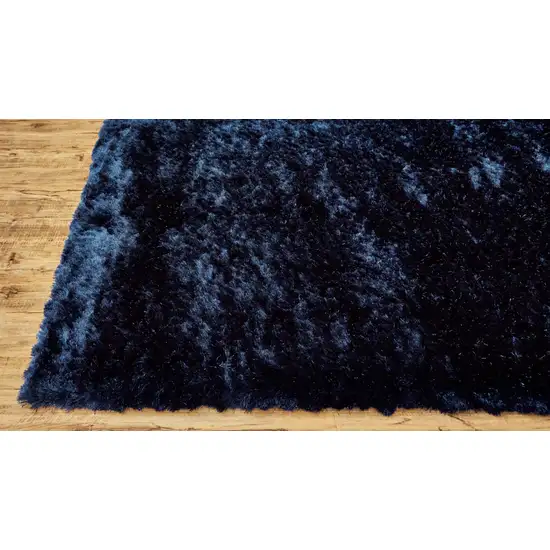 8' Blue and Black Shag Hand Tufted Round Rug Photo 8