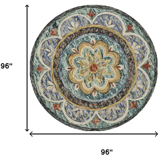 8' Blue And Black Wool Medallion Hand Tufted Round Rug Photo 3