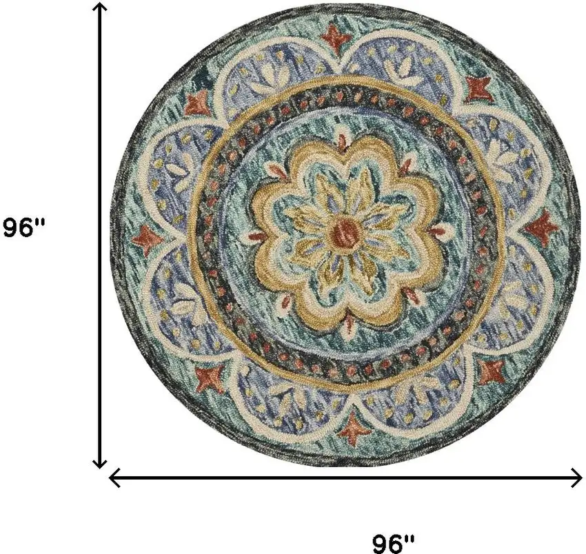 8' Blue And Black Wool Medallion Hand Tufted Round Rug Photo 3