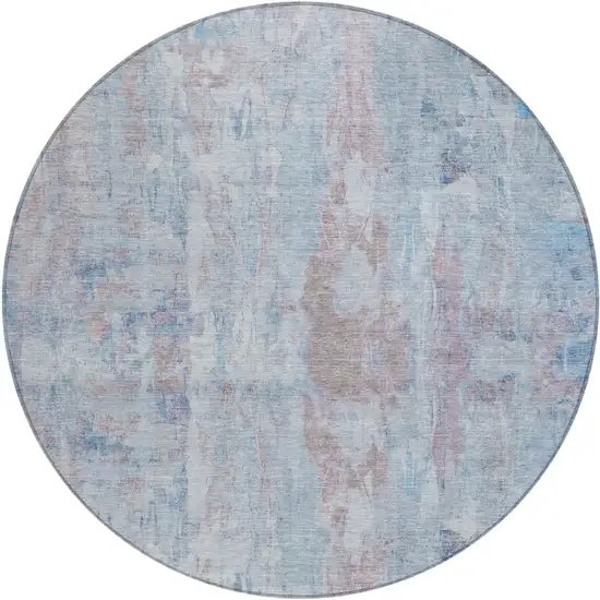 8' Blue And Blush Round Abstract Washable Indoor Outdoor Area Rug Photo 2