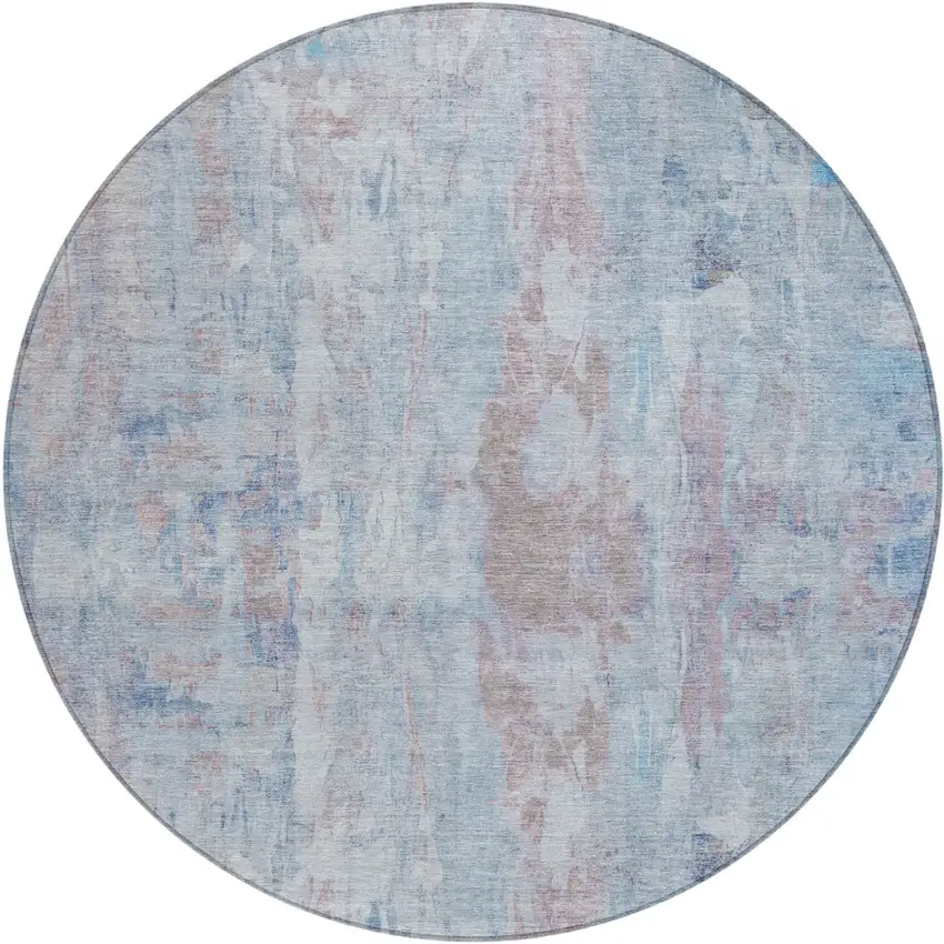 8' Blue And Blush Round Abstract Washable Indoor Outdoor Area Rug Photo 2