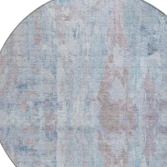 8' Blue And Blush Round Abstract Washable Indoor Outdoor Area Rug Photo 7