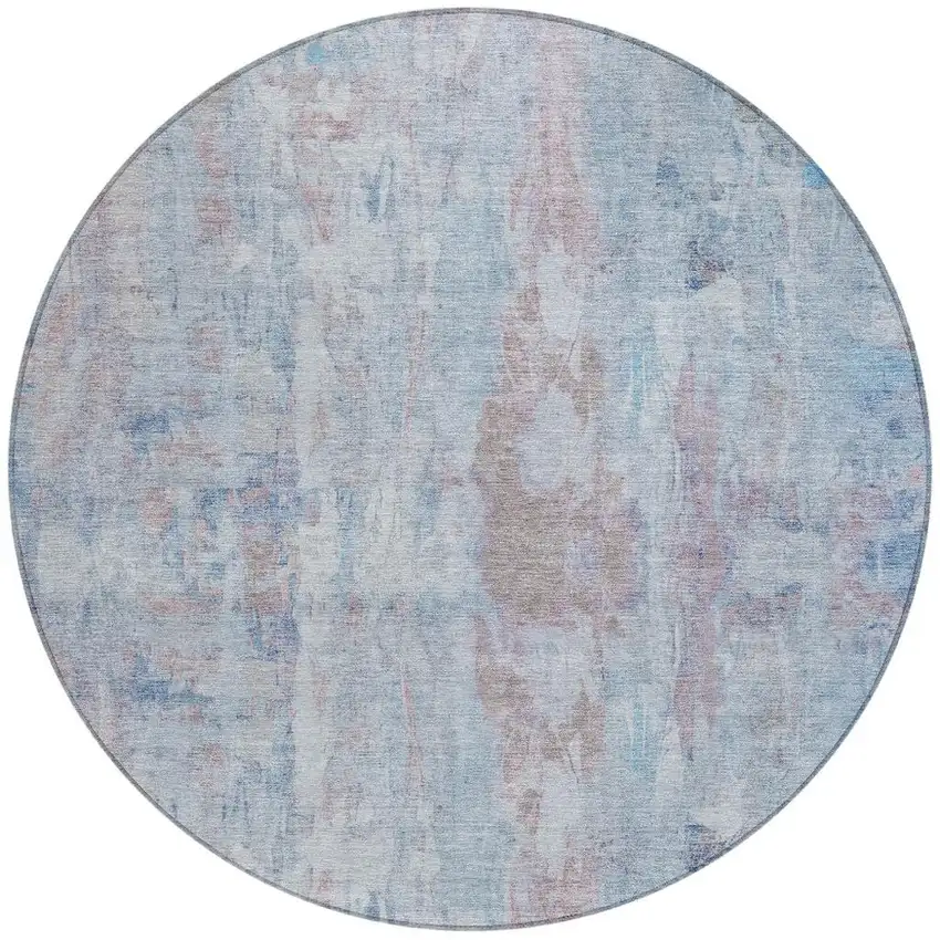 8' Blue And Blush Round Abstract Washable Indoor Outdoor Area Rug Photo 4