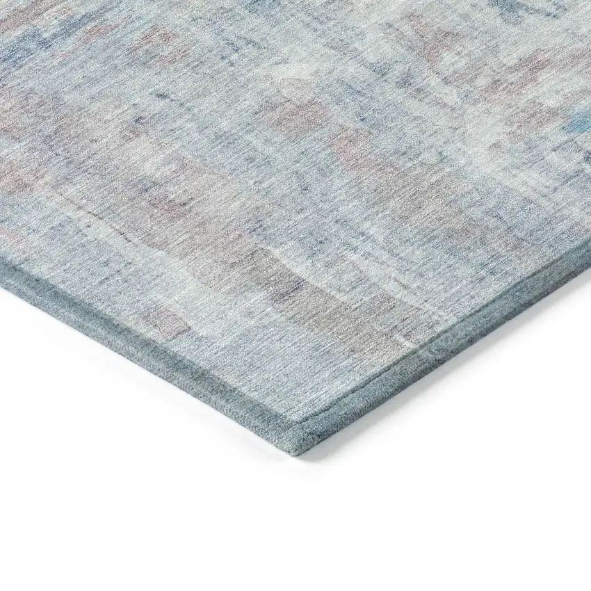 8' Blue And Blush Round Abstract Washable Indoor Outdoor Area Rug Photo 6