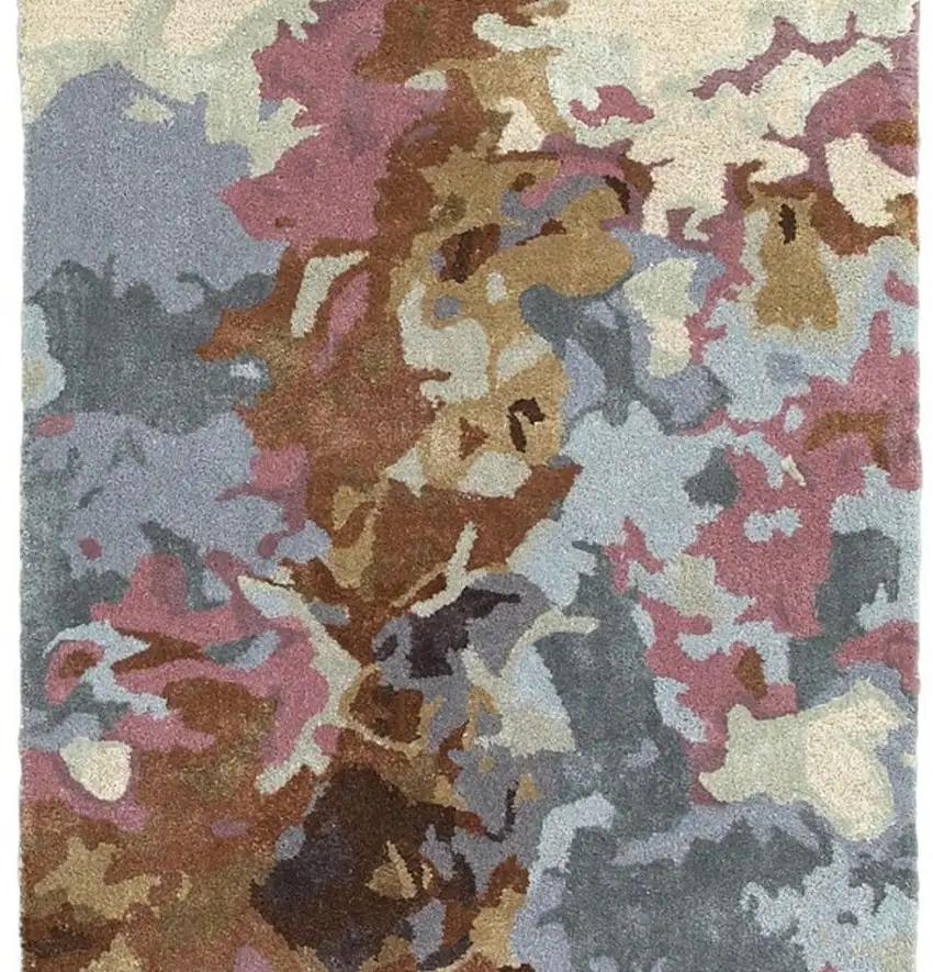 8' Blue And Brown Abstract Hand Tufted Runner Rug Photo 6