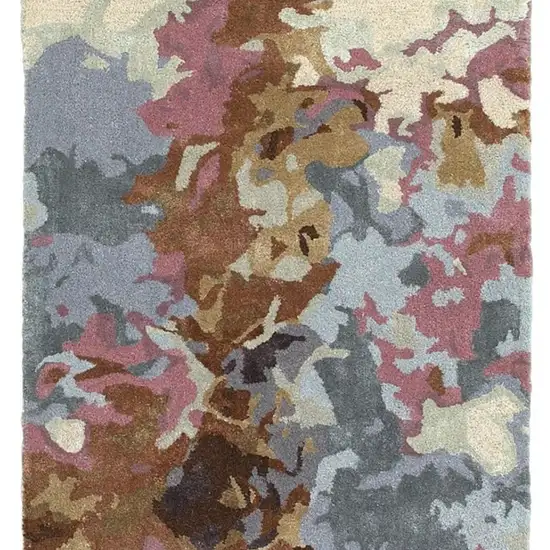 8' Blue And Brown Abstract Hand Tufted Runner Rug Photo 6