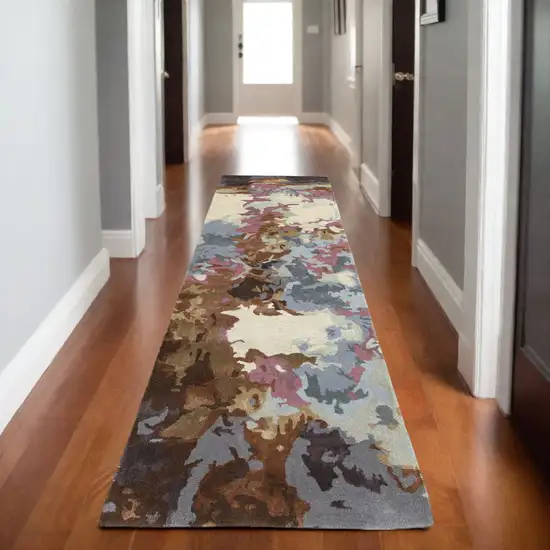 8' Blue And Brown Abstract Hand Tufted Runner Rug Photo 1