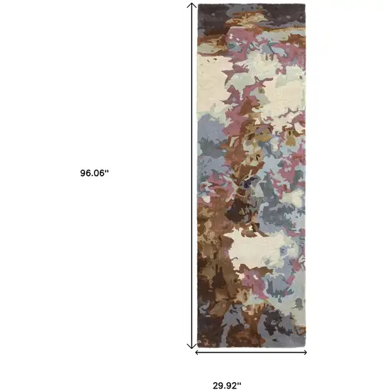 8' Blue And Brown Abstract Hand Tufted Runner Rug Photo 3