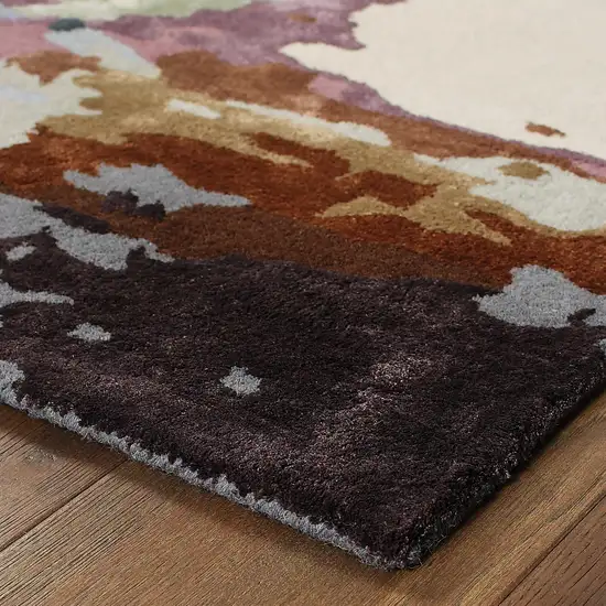 8' Blue And Brown Abstract Hand Tufted Runner Rug Photo 4