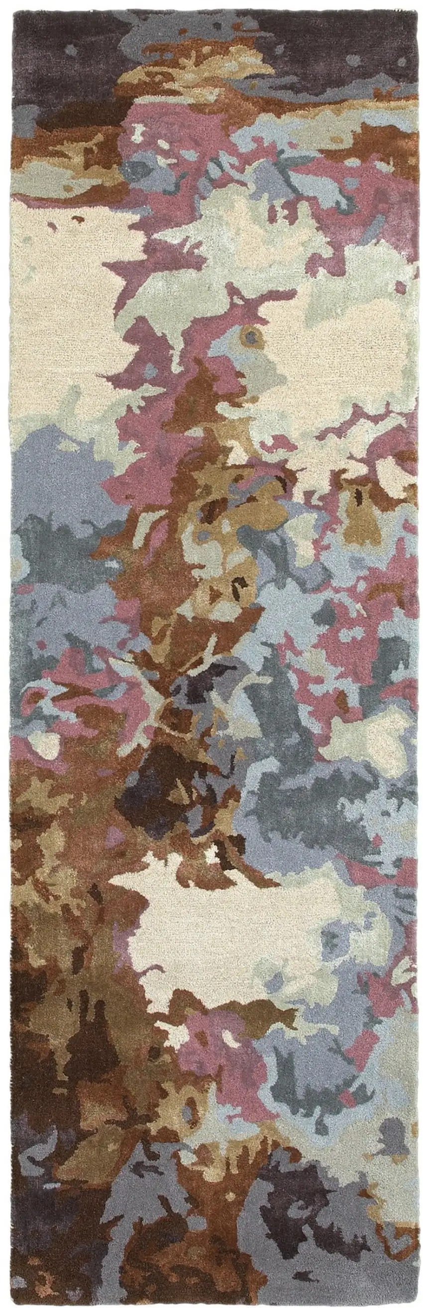 8' Blue And Brown Abstract Hand Tufted Runner Rug Photo 2