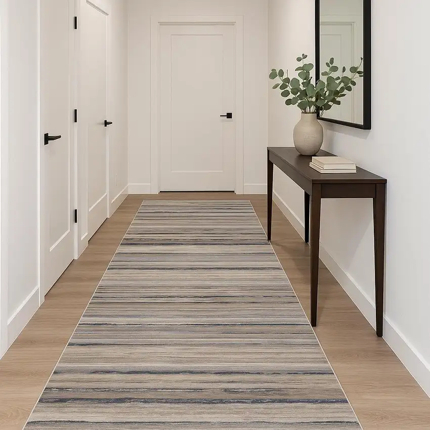 18' Blue And Brown Abstract Runner Rug Photo 2