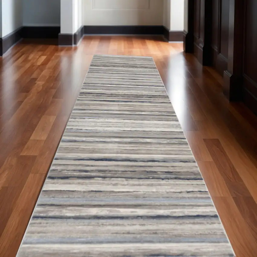 12' Blue And Brown Abstract Runner Rug Photo 1