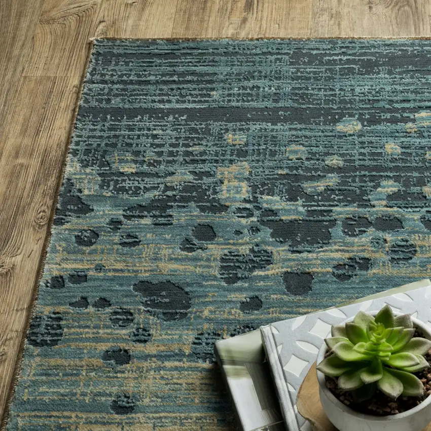 8' Blue And Brown Abstract Runner Rug Photo 9
