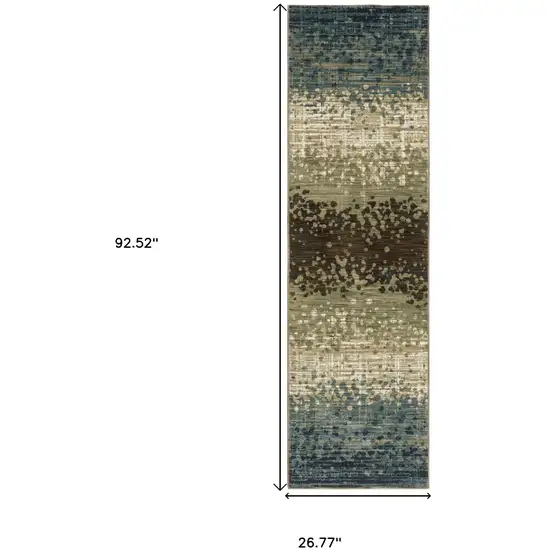 8' Blue And Brown Abstract Runner Rug Photo 3