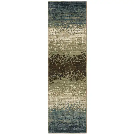 8' Blue And Brown Abstract Runner Rug Photo 5