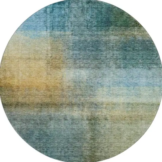 8' Blue And Brown Abstract Washable Round Rug With UV Protection Photo 2