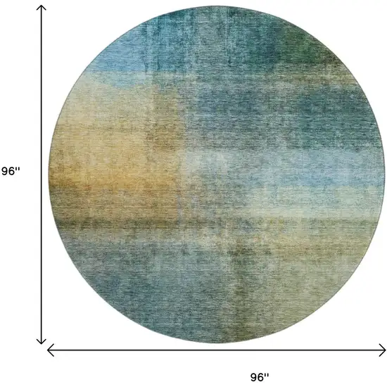 8' Blue And Brown Abstract Washable Round Rug With UV Protection Photo 8