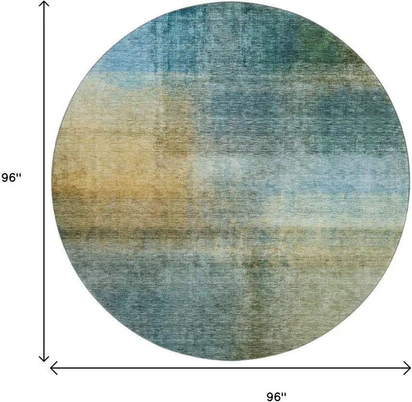 8' Blue And Brown Abstract Washable Round Rug With UV Protection Photo 8