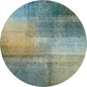 Photo of 8' Blue And Brown Abstract Washable Round Rug With UV Protection