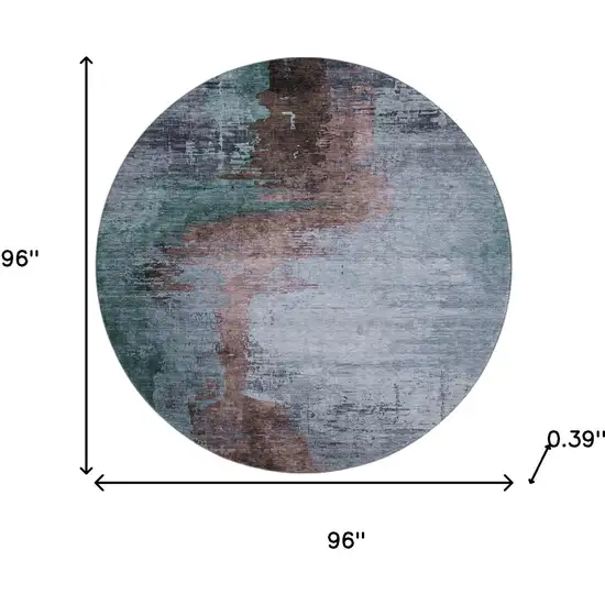 8' Blue And Brown Abstract Washable Round Rug With UV Protection Photo 8