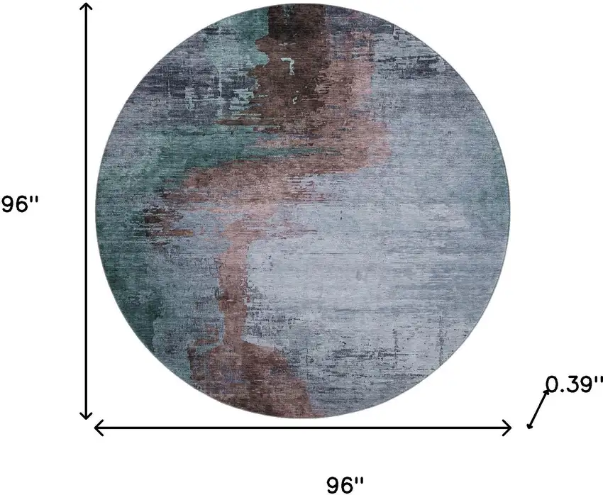 8' Blue And Brown Abstract Washable Round Rug With UV Protection Photo 8