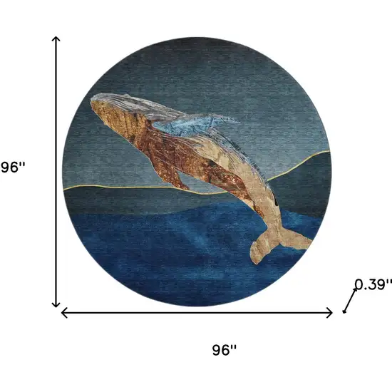 8' Blue And Brown Nautical Washable Round Rug With UV Protection Photo 8