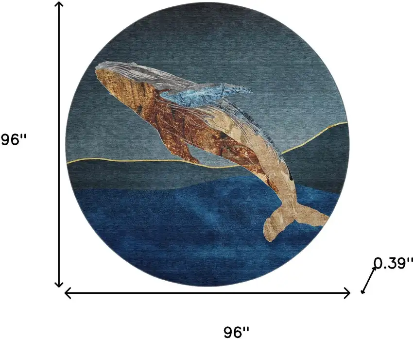 8' Blue And Brown Nautical Washable Round Rug With UV Protection Photo 8