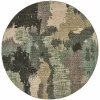 Photo of 8' Blue And Brown Round Abstract Power Loom Stain Resistant Area Rug