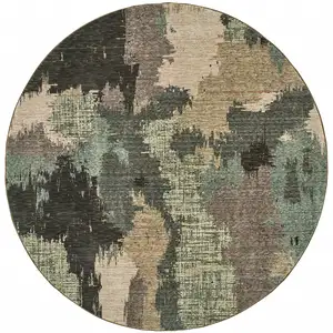 Photo of 8' Blue And Brown Round Abstract Power Loom Stain Resistant Area Rug