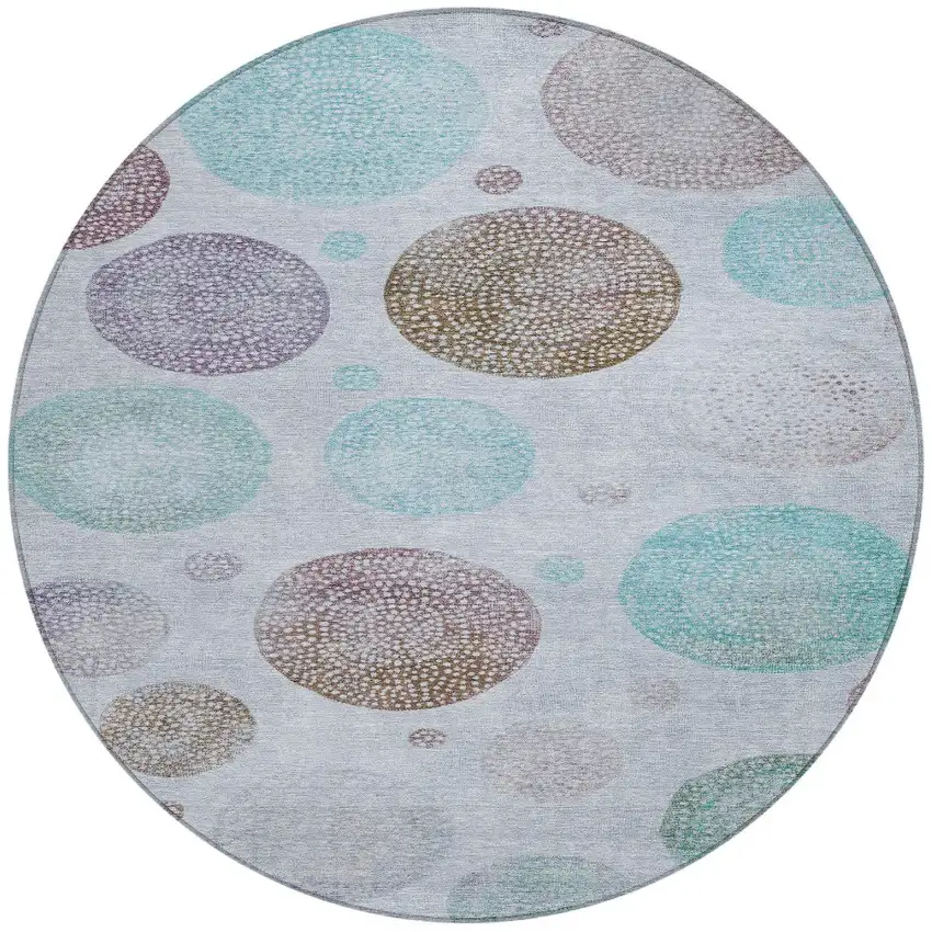 8' Blue And Brown Round Geometric Washable Indoor Outdoor Area Rug Photo 3