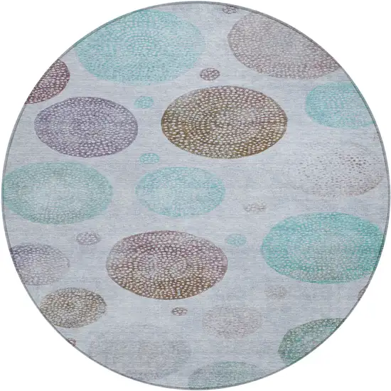 8' Blue And Brown Round Geometric Washable Indoor Outdoor Area Rug Photo 1