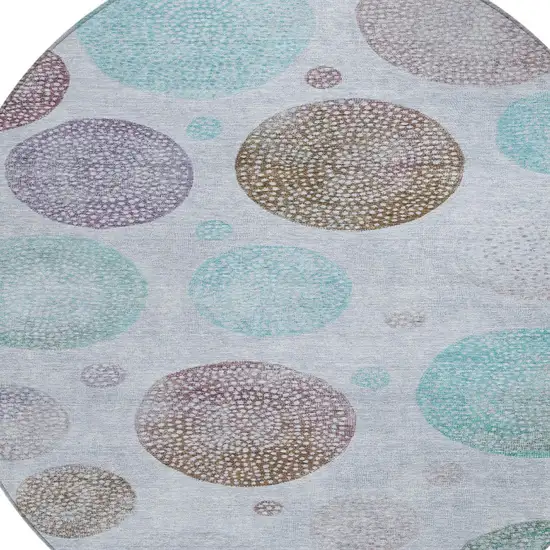 8' Blue And Brown Round Geometric Washable Indoor Outdoor Area Rug Photo 9