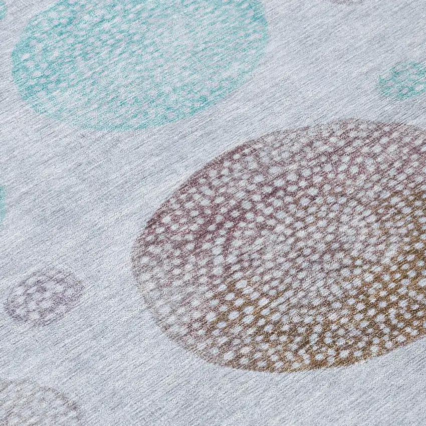 8' Blue And Brown Round Geometric Washable Indoor Outdoor Area Rug Photo 8