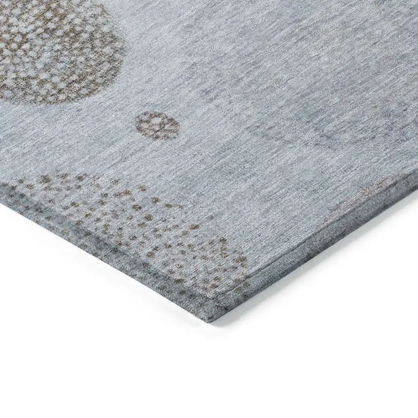 8' Blue And Brown Round Geometric Washable Indoor Outdoor Area Rug Photo 7