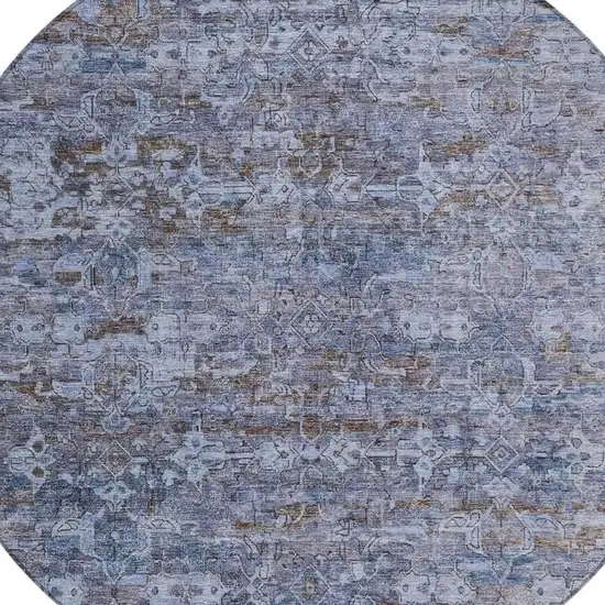 8' Blue And Brown Round Ikat Washable Indoor Outdoor Area Rug Photo 7