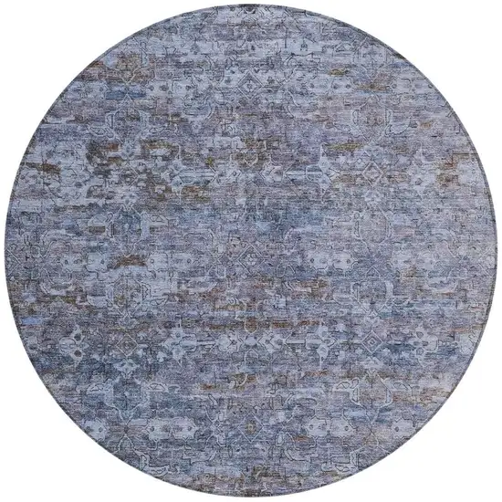 8' Blue And Brown Round Ikat Washable Indoor Outdoor Area Rug Photo 4