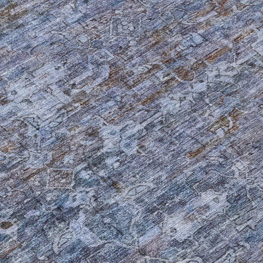 8' Blue And Brown Round Ikat Washable Indoor Outdoor Area Rug Photo 9