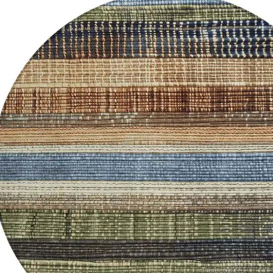 8' Blue And Brown Round Striped Washable Indoor Outdoor Area Rug Photo 4