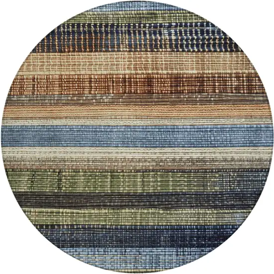 8' Blue And Brown Round Striped Washable Indoor Outdoor Area Rug Photo 1
