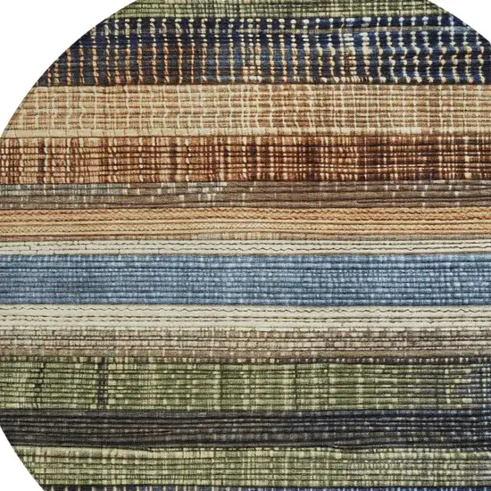 8' Blue And Brown Round Striped Washable Indoor Outdoor Area Rug Photo 8