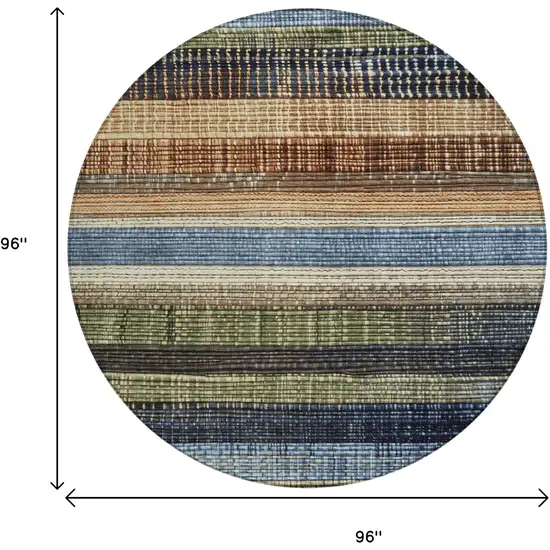 8' Blue And Brown Round Striped Washable Indoor Outdoor Area Rug Photo 9