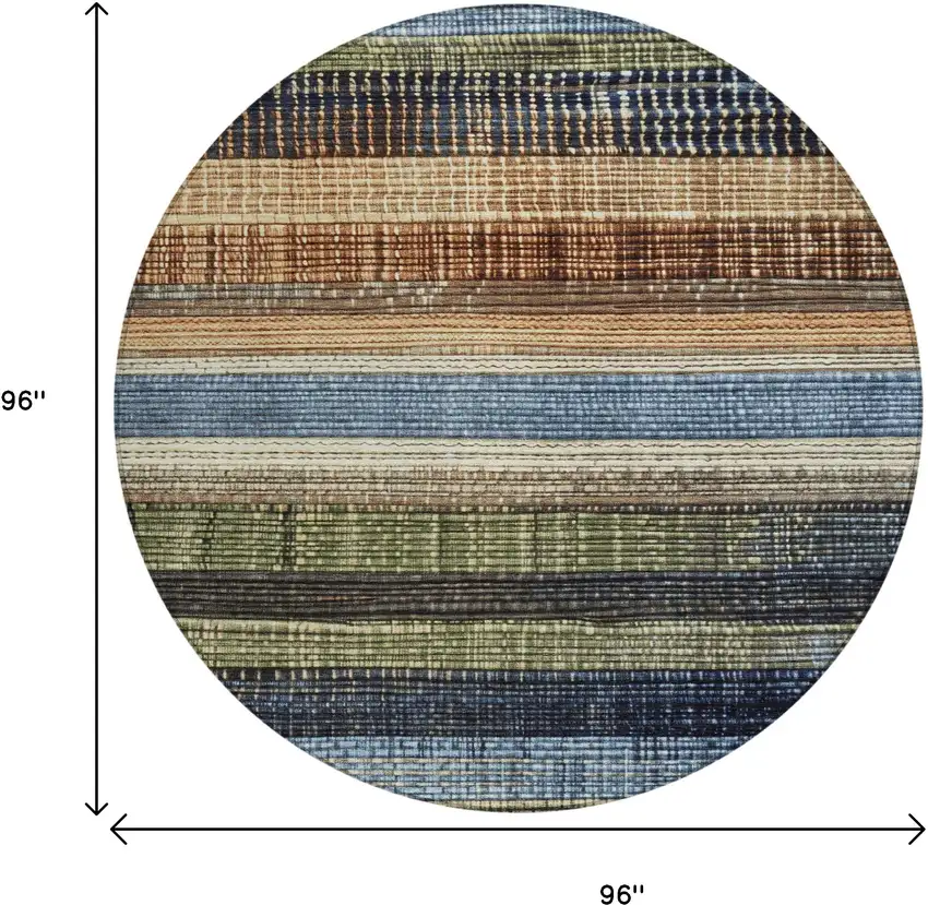 8' Blue And Brown Round Striped Washable Indoor Outdoor Area Rug Photo 9