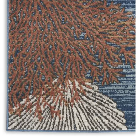 8' Blue And Brown Seashell and Coral Non Skid Runner Rug Photo 6