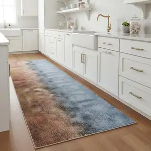 Photo of 8' Blue And Brown Seashell and Coral Non Skid Runner Rug